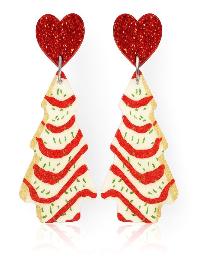 ecozran Christmas Tree Cake Dangle Earrings Red Heart Stud Glittering Christmas for Women Cute Fun Earring Festive Holiday Jewelry Lightweight Earrings (L) - Image 1